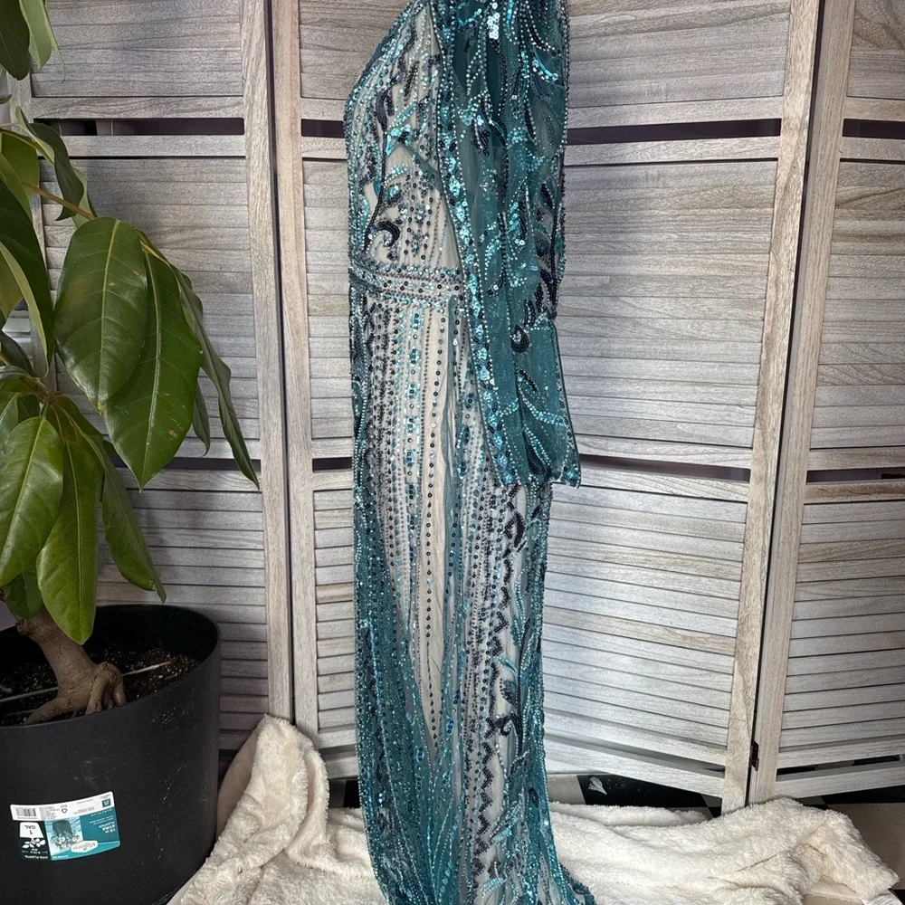 Babeyond 1920s Gatsby Beaded Dress Size 16 Teal Art Deco Formal Gown - Picture 2 of 12